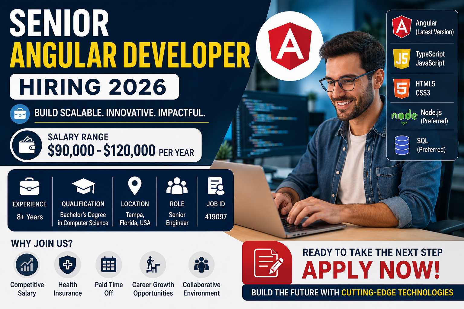 Senior Angular Developer Hiring 2026 | Salary Up to $120,000 | Apply Online